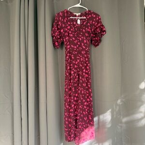 Whistles Celia Floral Print Tie-Front Jumpsuit Burgundy Pink US 2